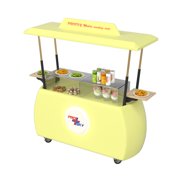 Prosky Stainless Steel Ice Cream Roll Mobile 4 Wheel Hand Push Food Cart For Sale