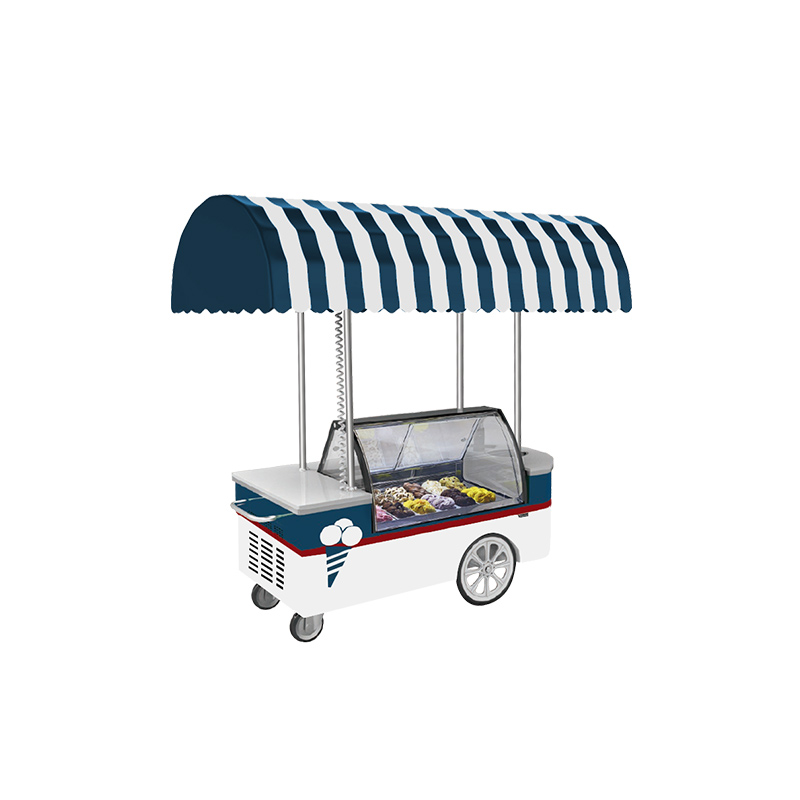 Low Noise 304 Stainless Steel Black Mobile Gelato Cart with Drainage Device 