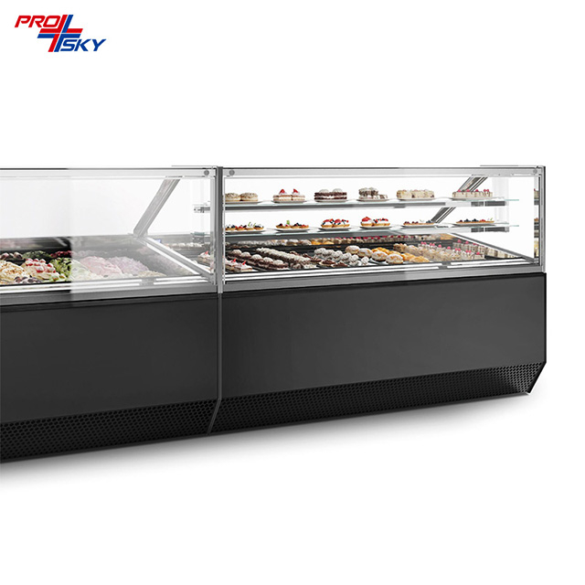 Prosky Glass Door Flat Top Commercial Center Hotsale Ice Cream Cake Display Freezer