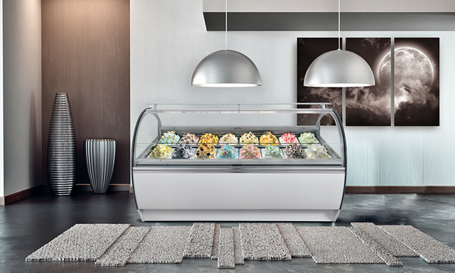 Prosky Glass Freezers Cake Display Curved Gelato Showcase