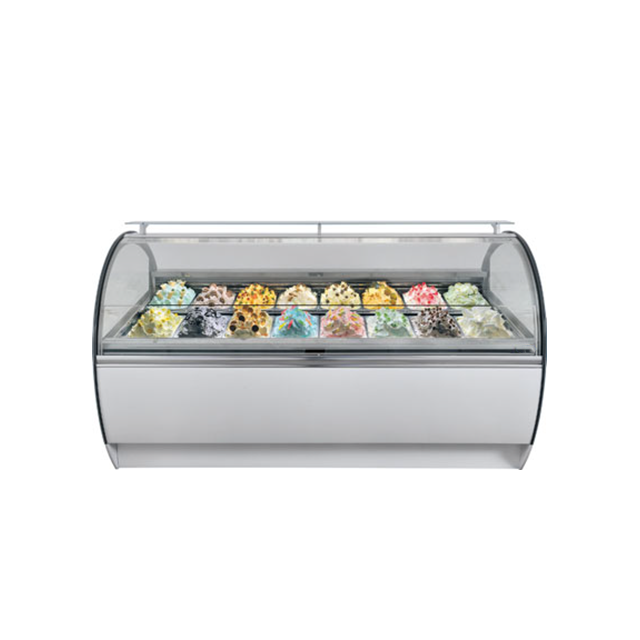 Prosky Glass Led Light Freezers Fridge Cake Curved Hard Ice Cream Showcase