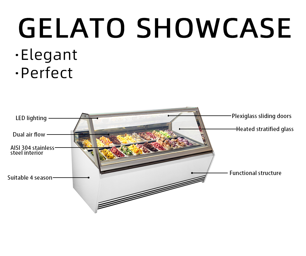 commercial profession Italian gelato glass display case