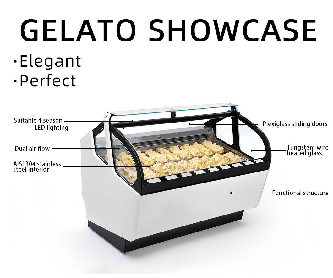 gelato display showcase with led lightening